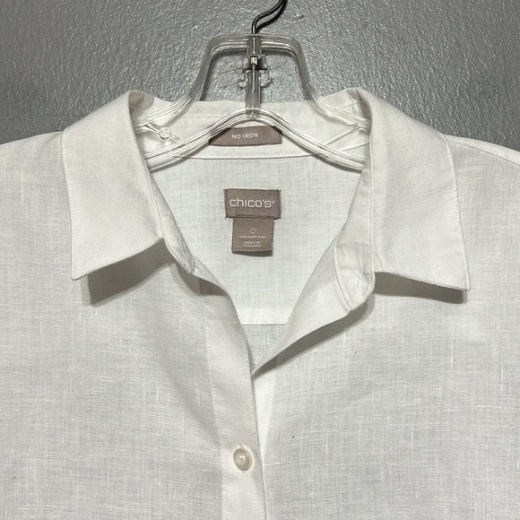 Chico’s Classic-Fit No-Iron Linen Shirt Long Sleeve Crisp White Button Up Top - Picture 6 of 13